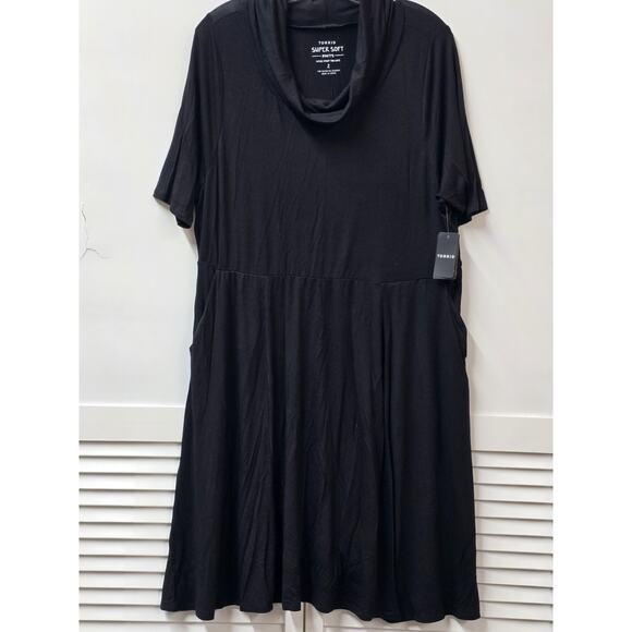 Torrid Super Soft Black Elbow Sleeve Side Pocket Flowy Skater Dress Plus Size 2X - Picture 1 of 5